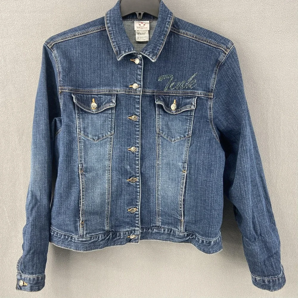 Tinker Bell Disney Jacket Girls XL 18-20 Blue Jean Denim Rhinestone Tink Graphic